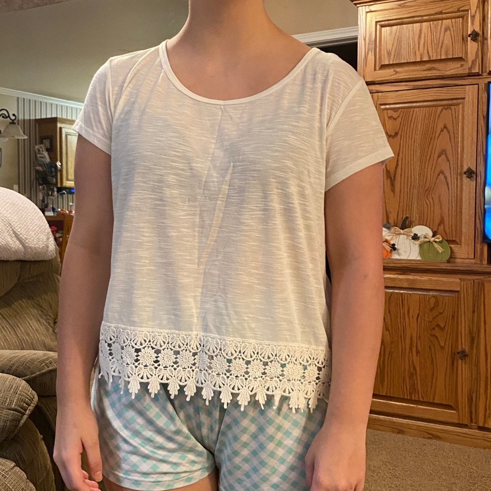White Crochet Trim T-Shirt